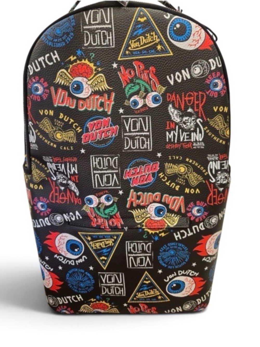 Von Dutch Large Black Graphic Print Backpack